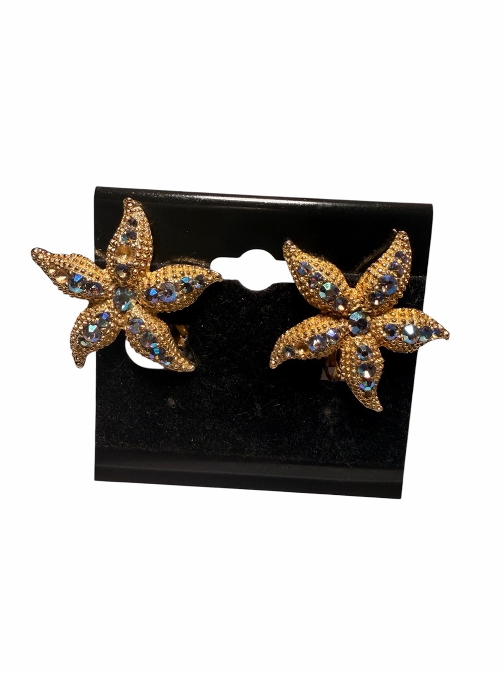 Gold-Tone Starfish Crystal Clip-On Earrings - Gold with Blue Accents